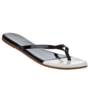 TKEES French Tips Thong Sandals Leather Flip Flop Black White Patent Shoes Soft